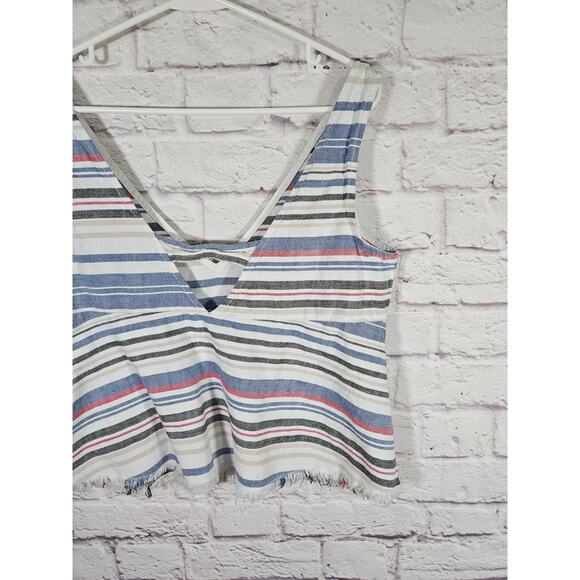 Zara Womens Denim Couture Tank Top Size Large Striped Boho Fringe Bottom - Picture 7 of 9